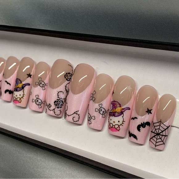 Hello Kitty Pink French Witchy Gothic Nails - Picture 4 of 7